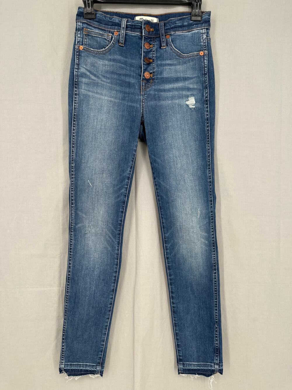 Madewell Jeans 25 High Rise Skinny Button Fly Light Wash Distressed Stretch